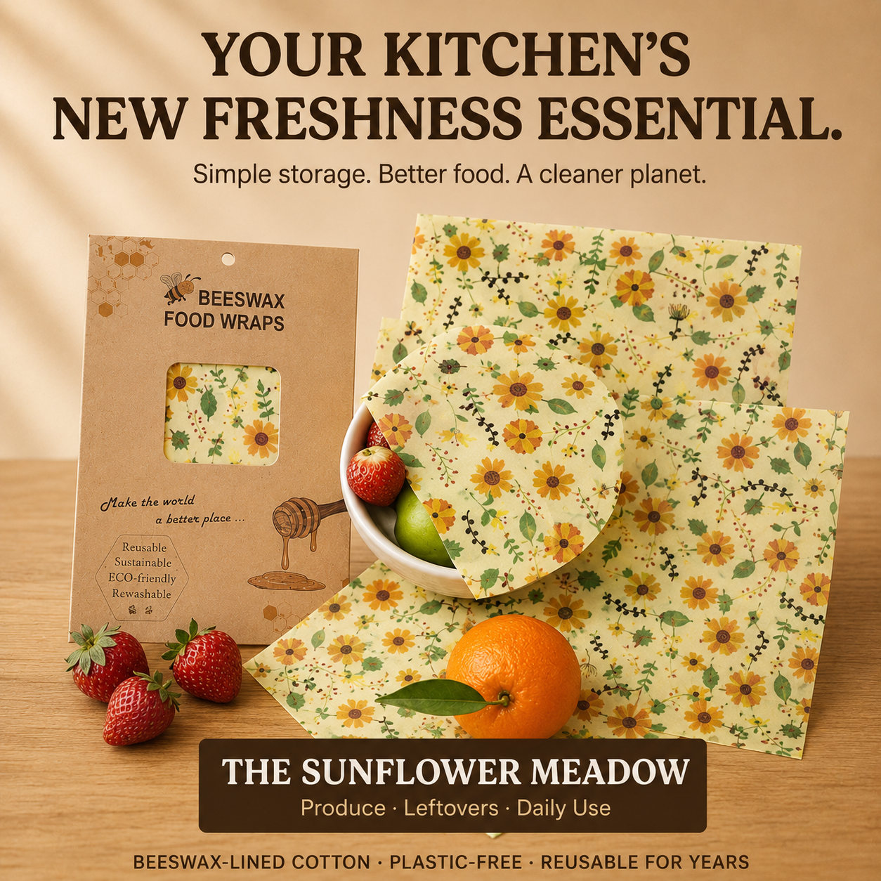 Organic Cotton 3piece Beeswax Wrap Set