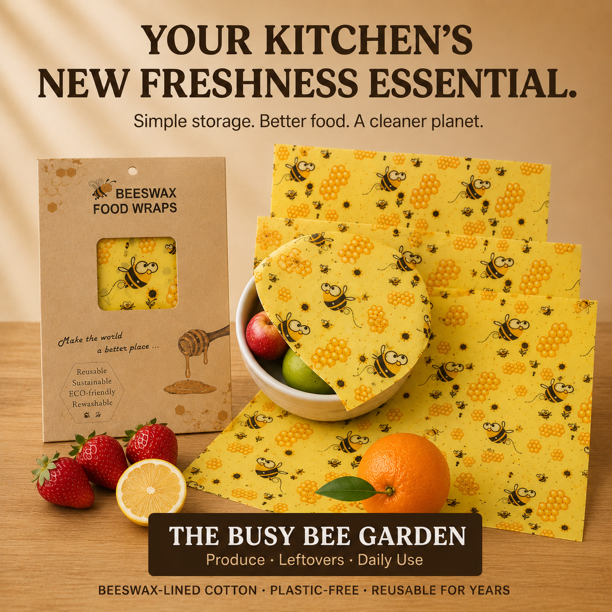 Organic Cotton 3piece Beeswax Wrap Set
